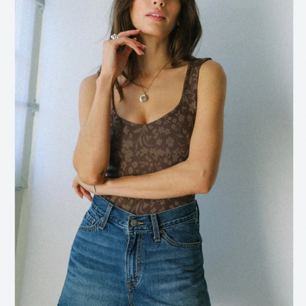 NWT Free People’s Printed Clean Lines Chocolate Combo Bodysuit XS/S
